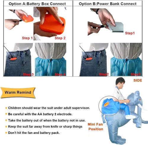 Vista 5 de IHGYT Disfraz inflable de elefante disfraz de elefante para montar con aire inflado vestido de fiesta Halloween y Navidad cosplay talla adulto Paseo