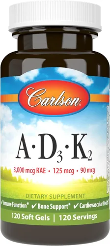 Vista 7 de Carlson - Vitaminas A, D3, K2, 3000 mcg RAE Vitamina A, 125 mcg de Vitamina D3, 90 mcg de Vitamina K2 como MK-7, Construcción de Huesos, Utilización