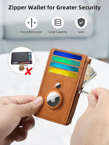 Vista 5 de Cartera delgada minimalista con bolsillo frontal, bloqueo RFID, tarjetero con ventana para identificación, 6 ranuras para tarjetas, cartera