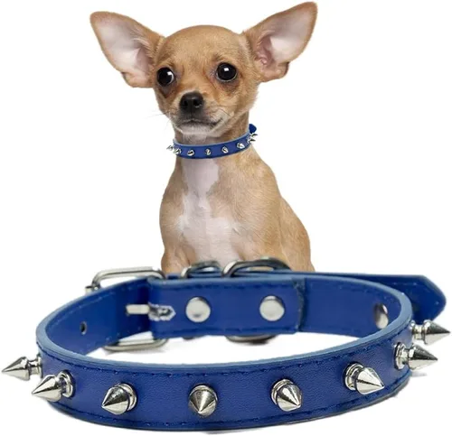 Vista 14 de Collares con púas para perros pequeños, collar de gato con punta de remache, collar de piel sintética con tachuelas, collar para cachorros