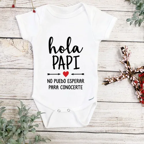 Vista 3 de Hola Papi - Body español, anuncio de embarazo a papá-a-ser, sin puedo esperar para conocerte, traje de revelación española, día de San Valentín, 0-3M