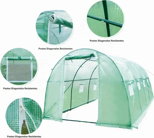 Vista 7 de Grezone Invernadero para exteriores, casa verde para invierno al aire libre, resistente, con puertas de pantalla con doble cremallera y 6 ventanas