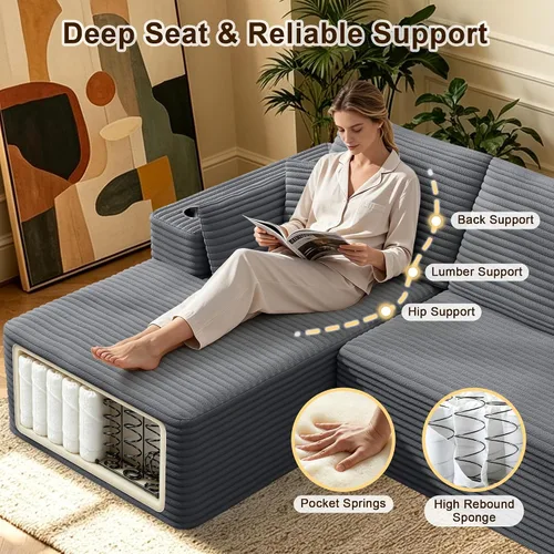 Vista 8 de Sofá de nube deshuesado de 103 pulgadas, moderno sofá modular en forma de L con diván orientado hacia la izquierda, sofá de asiento profundo