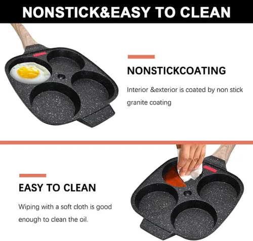 Vista 3 de Sartén antiadherente para huevos de 4 tazas con tapa, color negro