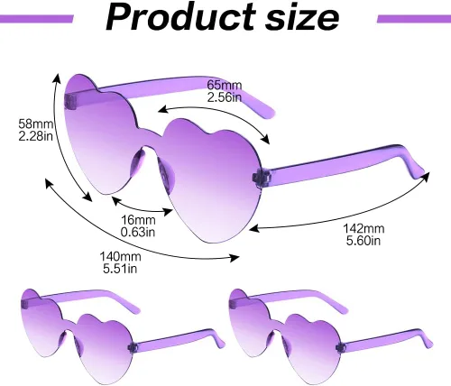 Vista 87 de Lentes de sol con forma de corazón, 2 pares de lentes de sol en forma de corazón, gafas de sol rave para mujeres, regalos de fiesta