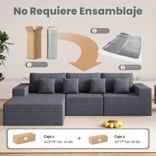 Vista 3 de Sofás seccionales modulares de nube de 111 pulgadas con chaise en forma de L, sofá tapizado de asiento profundo sin estructura para sala de estar