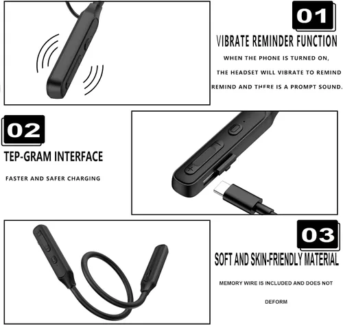 Vista 6 de LANDIBO Audífonos inalámbricos con banda para el cuello, V5.2 con micrófono, 35 horas de tiempo de reproducción, audífonos Bluetooth con banda