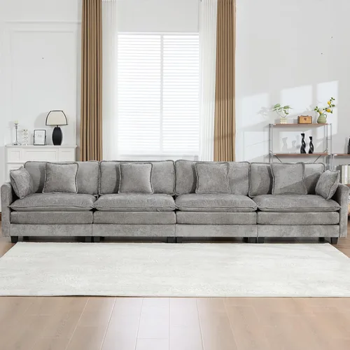 Vista 269 de Sofá seccional modular verde de 111.5", sofás seccionales grandes de 3 plazas para sala de estar, sofá nube oversized de tela chenille con otomana