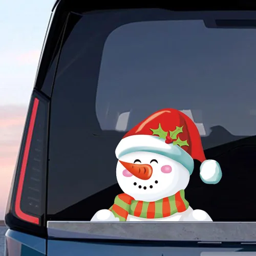 Vista 23 de Pegatina Navideña de Papá Noel Asomado, Lindas Pegatinas de Venado y Muñeco de Nieve para Ventana, Adhesivos para Parachoques de Coche, Adornos