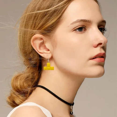Vista 4 de QUPENGXU 2 pares de aretes cuadrados irregulares de personalidad interesantes aretes de tetris coloridos para mujeres y niñas