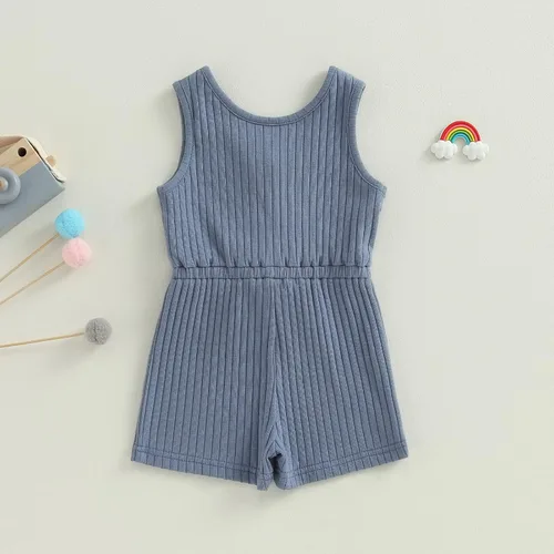 Vista 17 de Traje de verano para niña pequeña, de manga corta, acanalado, overol liso, pantalones cortos, ropa para recién nacidos