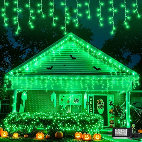 Vista 14 de Luces de carámbano azules y blancas para exteriores, tira de 400 luces LED de 33 pies para interiores, 8 modos conectables, luz de Navidad de Azul