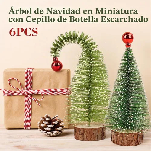 Vista 4 de Paquete de 6 mini árboles de Navidad de 7 pulgadas con cepillo