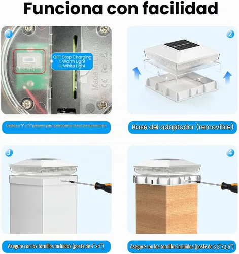 Vista 7 de Paquete de 12 luces solares para postes de madera/vinilo de 4 x 4 Blanco