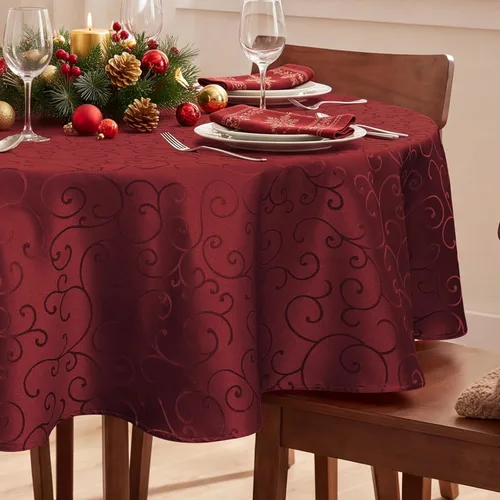 Vista 22 de Romanstile Mantel Rectangular de Jacquard, Impermeable Elegante con Patrón Floral Rizado de Damasco, Cubierta de Mesa Decorativa de Poliéster Beige