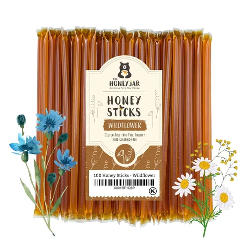 Vista 32 de The Honey Jar Palitos de miel con sabor a mora, pajitas de miel pura para el té, café o un placer saludable, una cucharadita de miel saborizada por