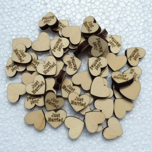 Vista 9 de 100 piezas de madera grabadas en madera con confeti de corazón para decoración rústica de mesa de boda, decoración dispersa para despedida