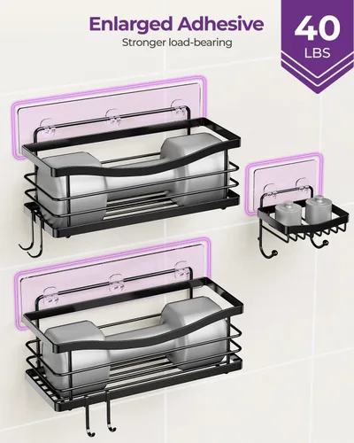 Vista 6 de ODesign Estante organizador de ducha de acero inoxidable SUS304 para almacenamiento de baño y cocina, estante adhesivo sin perforaciones con 4 Negro