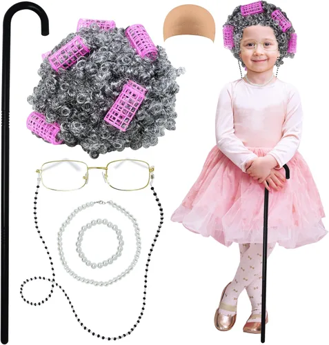 Vista 3 de 4E's Novelty Old Lady Costume for Kids - for 100 Day of School Grandma Costume for Girls, Accessory for Toddlers 3-10
