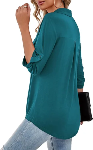 Vista 2 de U.Vomade Blusas sueltas con cuello en V y manga 34 para mujer, talla L-4X