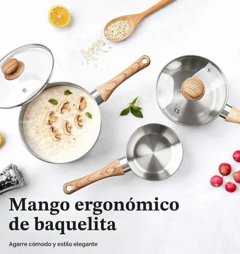 Vista 5 de KOCH SYSTEME CS Cacerola de Acero Inoxidable, Cacerola de 1 Cuarto de Galón con Tapa y Mango de Baquelita Resistente al Calor, Cacerola de Acero
