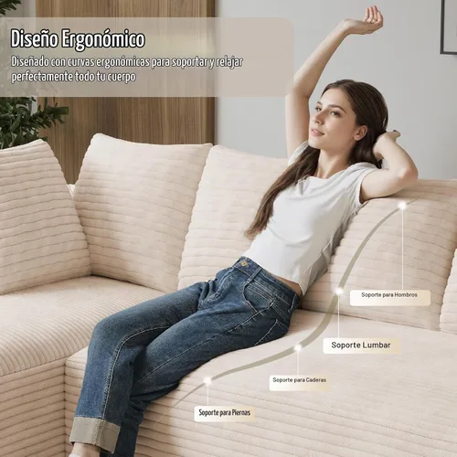 Vista 7 de ONEMMLION - Sofá grande sin hueso de 131 pulgadas con diván, color beige Corduroy, U-Shaped Modular Sectional Couch for Living Room, Memory Foam