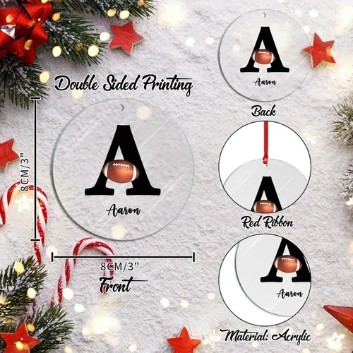 Vista 3 de Adornos colgantes personalizados con monograma inicial de letra A, árbol de Navidad, apellido personalizado, decoración de árbol de Navidad, feliz