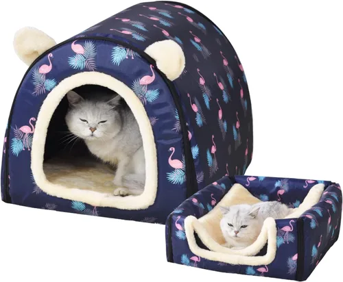 Vista 20 de Cama para gato o cama para perro, 2 formas de uso, casa de mascotas para interior con alfombra esponjosa, cubierta extraíble y lavable, fondo Grúas
