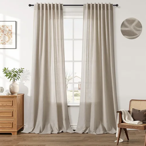Vista 25 de Aersas Aqua Green Linen Curtains 84 Inches Long 2 Panels Set Back Tab Rod Pocket Living Room Curtain Farmhouse Rustic Light Filtering Hook Drapes