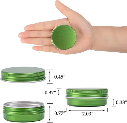 Vista 2 de Tarro de aluminio con tapa de rosca de 1 onza / 30ml con tapa de rosca y etiquetas en blanco (Verde - Paquete de 32)