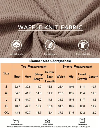 Vista 6 de Ekouaer Pijamas para mujer, de punto gofre, conjuntos de ropa de descanso, camisola y pantalones cortos, tallas S-XXL