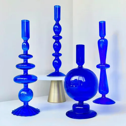 Vista 8 de Portavelas de palo, portavelas de vidrio para centro de mesa, estilo moderno, color ámbar, 4