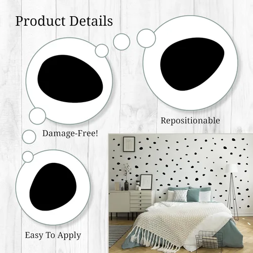 Vista 3 de Decalcomania - Calcomanías de pared con puntos negros irregulares, juego de 216 calcomanías de pared de puntos de dálmata pequeños para aula