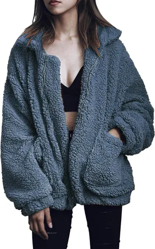 Vista 15 de PRETTYGARDEN - Chaqueta de forro polar Sherpa de gran tamaño para mujer Negro
