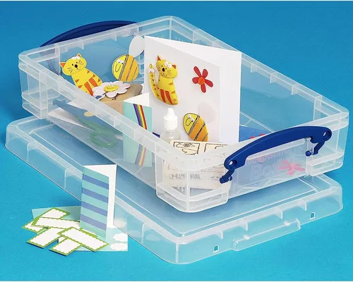 Vista 6 de Really Useful Box Contenedor apilable de plástico de 4 litros con tapa a presión y asas de bloqueo de clip integradas para organización del hogar