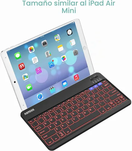 Vista 3 de Arteck HB220B Universal Retroiluminado 7 colores y brillo ajustable Multi-dispositivo delgado portátil inalámbrico Bluetooth 3.0 teclado para iOS