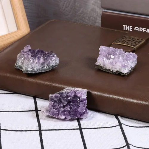 Vista 8 de Nupuyai Piedra de muestra de racimo de amatista natural para decoración del hogar, figuras de geoda de cuarzo de cristal crudo para decoración