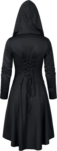 Vista 4 de Conjunto de túnica medieval con capucha para mujer, estilo vintage, con capucha, disfraz, cosplay, conjunto de leggings de red