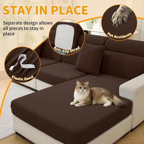 Vista 5 de XINEAGE Funda de diván para sofá en forma de L, fundas de sofá modular para mascotas, funda de asiento de sofá antideslizante lavable, fundas