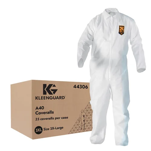 Vista 12 de KleenGuard™ Overol de protección de líquidos y partículas A40 (44302), cremallera frontal, blanco, mediano (cantidad 25)