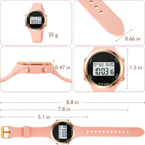 Vista 5 de Relojes deportivos para exteriores, reloj despertador, 5 bares, impermeable, LED digital