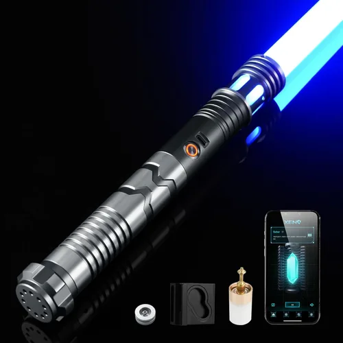 Vista 10 de CUSTOM SABER Sable de luz RGBX de balanceo suave, control de movimiento para encender/apagar la hoja, sable de luz con 16 fuentes de sonido Negro
