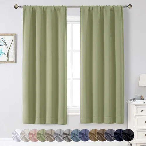Vista 87 de Cortinas opacas para dormitorio, sala de estar, juego de 2 paneles de 54 pulgadas de largo, cortinas de oscurecimiento de habitación con aislamiento