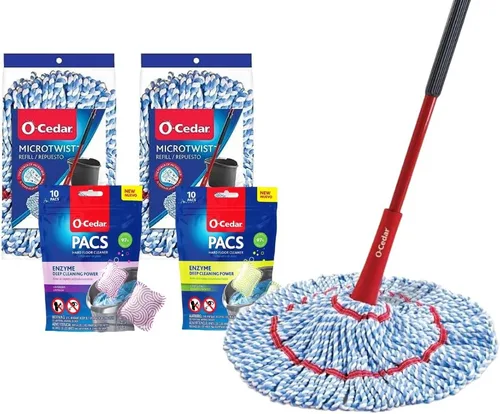 Vista 10 de O-Cedar MicroTwist MAX Trapeador de microfibra con torsión y 2 repuestos extra Cuenta con escurrido sin usar las manos Cabezal de trapeador