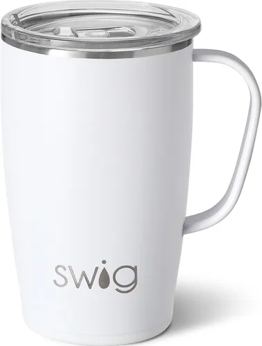 Vista 20 de Swig Life - Taza de viaje de 18 onzas, vaso con aislamiento con asa y tapa, apto para portavasos, apto para lavavajillas, de acero inoxidable, taza