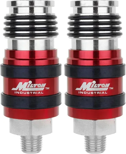 Vista 5 de Milton Acoplador universal de escape de seguridad 2 en Uno: 1/4" MNPT x 3/8" flujo corporal, rojo