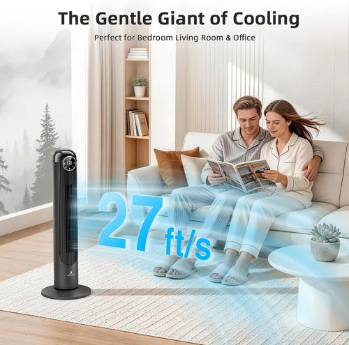 Vista 2 de Antarctic Star Ventilador de torre T36, ventilador oscilante sin aspas de 36 pulgadas con control remoto, 6 velocidades y 4 modos, pantalla LED