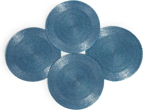 Vista 19 de Lightnpro - Juego de 4 manteles individuales redondos con cuentas negras, cargadores de mesa decorativos hechos a mano, elegantes manteles de mesa