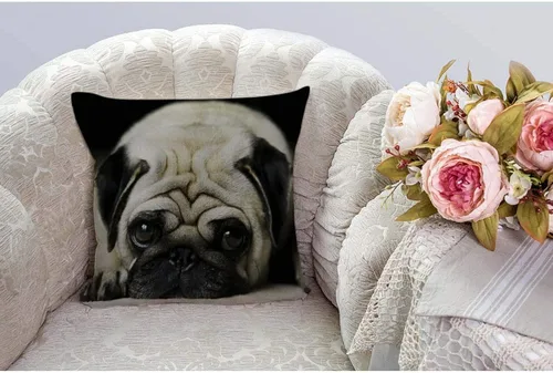 Vista 2 de HGOD DESIGNS Funda de almohada de perro Pug de 18 x 18 pulgadas con cremallera de dos lados