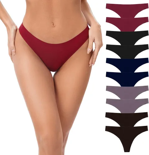 Vista 5 de POKARLA Tangas sin costuras para mujer, ropa interior invisible, paquete de 10 Multicolor-01-paquete de 10